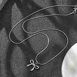 Нержавеющая Сталь Цвет Антикоррозийные 304 ожерелья из нержавеющей стали с подвеской в виде банта и круглой змеиной цепочкой для женщин, цвет нержавеющей стали, 17.72 дюйм (45 см)