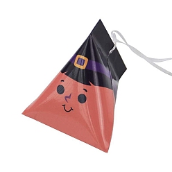 Light Coral Halloween Cartoon Cardboard Candy Boxes, with Silk Ribbon, Triangle Snake Gift Box, for Halloween Party Supplies, Light Coral, 9.4x8.4x8cm