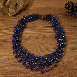 Синий Многослойные ожерелья из стеклянных бусин в богемном стиле для повседневного ношения и в качестве подарка, синие, 19.69 дюйм (50 см)