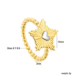Golden & Stainless Steel Color 304 Stainless Steel Finger Rings for Women, Star & Heart, Golden & Stainless Steel Color, US Size 7(17.3mm)