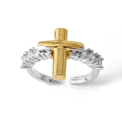 Cross Открытые манжеты из латуни с микропаве и цирконием для женщин, платиной и золотом, крестик, внутренний диаметр: регулируемый
