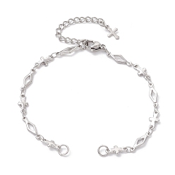 Нержавеющая Сталь Цвет 304 изготовление браслета из ромбовидной цепи из нержавеющей стали, подходит для соединительных шармов, не тускнеет, цвет нержавеющей стали, 6-3/4 дюйм (17 см), отверстие : 3.5 мм