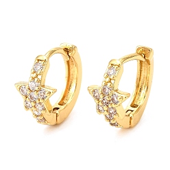 Прозрачный Латунные микро проложить серьги обруча кубического циркония, реальный 18 k позолоченный, звезда, прозрачные, 14x15x8 мм, штифты : 1 мм