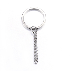 Stainless Steel Color Tarnish Resistant 304 Stainless Steel Split Key Rings, Keychain Clasp Findings, Faceted, Ring, Stainless Steel Color, 73mm