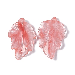 Вишневый Кварц Вишневое из кварцевого стекла подвески, лист прелести, 41.5x25~26x5 мм, отверстие : 0.8 мм