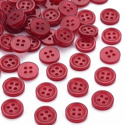 FireBrick 4-Hole Resin Buttons, Pearlized, Flat Round, FireBrick, 10x2mm, Hole: 1.5mm