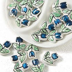 Средно-синий Фарфоровые бусины ручной работы, яркие глазурованные, цветок, светло-синий, 16x14.5 мм