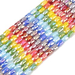 (52) Непрозрачная лаванда Стеклянные бусины с гальваническим покрытием , прямоугольные, граненые, градиент цвета, разноцветные, 7x4x3.5 мм, отверстие : 1 мм, около 63 шт / нитка, 16.89'' (42.9 см)