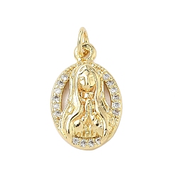 Настоящее золото 18K Латунные микро проложить кубического циркония подвески, Дева Мария, стойки покрытие, долговечный, без свинца и без кадмия, с целью перехода в кольце, реальный 18 k позолоченный, 18x12x4 мм, отверстие : 3.2 мм