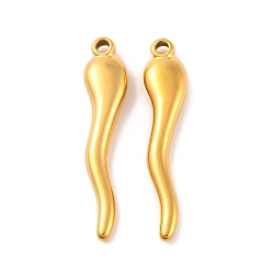 Настоящее золото 18K Ионное покрытие (ip) 304 подвески из нержавеющей стали, рог изобилия / итальянский рог корничелло амулеты, реальный 18 k позолоченный, 35.5x7.5x3.5 мм, отверстие : 1.8 мм
