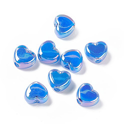 Dodger Blue UV Plating Rainbow Iridescent Acrylic Beads, Two Tone, Heart, Dodger Blue, 13x15x8mm, Hole: 3.6mm