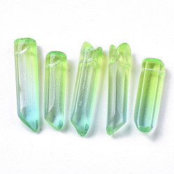 Голубой Двухцветные стеклянные бусины, сверху просверленные бусы, пуля, голубой, 25~40x7~8x6~7 мм, отверстие : 0.9 мм