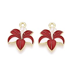 (123L) Белый крем непрозрачный блеск Подвески из сплава и эмали, цветок, золотой свет, огнеупорный кирпич, 19x16x1.5~2 мм, отверстие : 1.8 мм