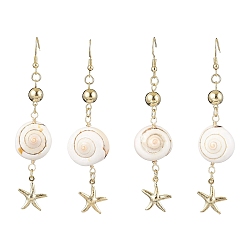 Золотой Серьги с подвесками из натуральной ракушки глаза Шивы, с 304 нержавеющей стали серьги крючки, украшения для женщин, морская звезда, золотые, 88x21 мм