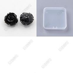Noir 40pcs corail synthétique 3d fleur rose perles sculptées, teint, noir, 14~15x9mm, Trou: 1.5mm
