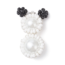 Серебро Подвески-снеговики из стеклянных бусин, с 304 соединительным кольцом из нержавеющей стали и стеклянными жемчужными круглыми бусинами, серебряные, 28x19x10 мм, отверстие : 2.5 мм