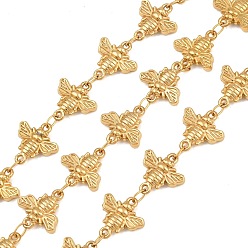 Real 18K Gold Plated 5M 304 Stainless Steel Bee Link Chains, Soldered, with Spool, Ion Plating(IP), Long-Lasting Plated, Real 18K Gold Plated, 11x11x3mm, about 16.40 Feet(5m)/Roll