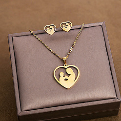 Сердце 304 комплекты из ожерелий и серег-гвоздиков из нержавеющей стали, золотые, сердце, 460~500 мм