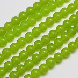 Желто-Зеленый Натуральные и крашеные нити шарик Malaysia нефрита, круглые, желто-зеленый, 10 мм, отверстие : 1.0 мм, около 38 шт / нитка, 15 дюйм