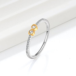 Infinity 925 Кольца из стерлингового серебра с микропаве из прозрачных кубических цирконий, платиной и золотом, бесконечность, размер США 6 (16.5 мм)