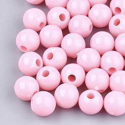 Pink Plastic Beads, Round, Pink, 9.5mm, Hole: 2.5mm, about 1100pcs/500g