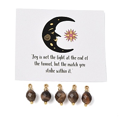 Piedra del Sol Colgantes de piedra solar negra natural, Amuletos facetados 0val, con fornituras de latón de tono de oro, 15~15.5x6.5~7 mm, agujero: 1.5 mm, 5 unidades / bolsa