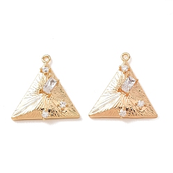 Chapado en Oro Real 18K Latón micro pavimenta claro colgantes de circonio cúbico, encantos triángulo, real 18 k chapado en oro, 16.5x15.5x4.5 mm, agujero: 1 mm