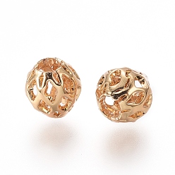 Golden Langlebige plattierte Messingperlen, hohl, Runde, golden, 5.8x5.4 mm, Bohrung: 2 mm