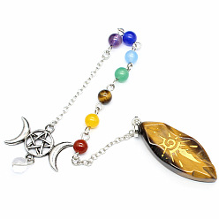 Тигровый глаз Натуральный тигровый глаз конский глаз биолокационный маятник большие подвески, с чакра-драгоценным камнем и металлической фурнитурой, а также тройными лунными чарами, 250 мм