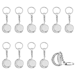 Платиновый & Серебристый Набор для изготовления пустого купольного брелока своими руками, в том числе железные кольца для ключей, подвеска из лунного сплава с кабошоном, Кабошоны из стекла, Платина и серебро, 60 шт / комплект