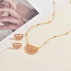 Золотой Комплекты из серег-гвоздиков и ожерелий с подвесками в богемном стиле из латуни и прозрачных кубических цирконий для женщин, с имитацией жемчуга, золотые, ожерелья: 17.72 дюйм (45 см)