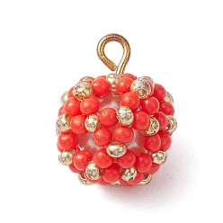 Красный Бисер бисерные подвески, подвеска в виде цветочного шара, с железной петлей, красные, 15.5x13 мм, отверстие : 1.5 мм