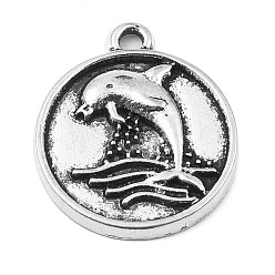 Dolphin Подвески из сплава своими руками, плоский круглый с серией «Океан», дельфин, 20x17x2.5 мм, отверстие : 1.8 мм