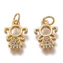 Золотой Латунные микропаве прозрачные кубические циркониевые подвески, без кадмия и без свинца, долговечный, девушка, золотые, 13x10x2 мм, отверстие : 3 мм