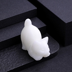 Белый Нефрит Резная статуя кошки из натурального белого нефрита, Камень Рейки для домашнего офиса, рабочего стола, украшение по фэн-шуй, 38x22 мм