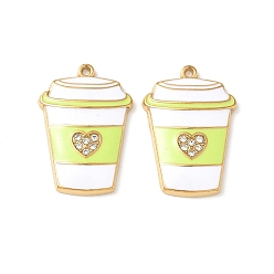 Желто-Зеленый 304 нержавеющей стальной эмали подвески, подвески-чашки с узором в виде сердца из горного хрусталя, ионное покрытие (ip), золотые, желто-зеленый, 26.5x18x4 мм, отверстие : 1.2 мм