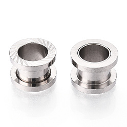 Stainless Steel Color Non-Tarnish 316 Surgical Stainless Steel Grooved Beads, Column, Stainless Steel Color, 14x10mm, Hole: 8.5mm