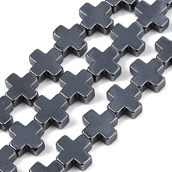 Естественный Цвет Синтетических немагнитных гематит бисер нитей, крестик, первоначальный цвет, 8.5x8.5x3 мм, отверстие : 0.9 мм, около 48 шт / нитка, 16.02'' (40.7 см)
