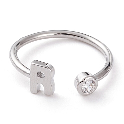 Letter R Латунные кольца из манжеты с прозрачным цирконием, открытые кольца, долговечный, Реальная платина, буква r, размер США 6, внутренний диаметр: 17 мм