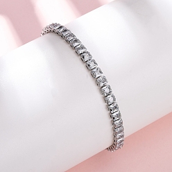 Rectangle 304 браслеты-цепочки из нержавеющей стали с прозрачным кубическим цирконием, 201 Браслеты-слайдеры из нержавеющей стали с цепочкой-коробкой для женщин, цвет нержавеющей стали, прямоугольные, 1/4 дюйм (0.5 см), внутренний диаметр: 2~3 дюйм (5~7.5 см)