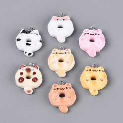 (52) Непрозрачная лаванда Непрозрачные подвески смолы, кот с подвесками в виде пончиков, с платиновыми железными петлями, разноцветные, 25~26x20~21x7.5~8 мм, отверстие : 2 мм