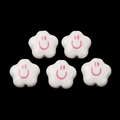 Белый Фарфоровые бусины ручной работы, узор из облаков и улыбающегося лица, яркие глазированный фарфор, белые, 14.5x15.5x6 мм, отверстие : 2.6 мм