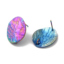 Rainbow Color Ионное покрытие (ip) 304 детали серег из нержавеющей стали, с вертикальной петлей, текстурированный овал, Радуга цветов, 20x16 мм, отверстие : 2.5 мм, штифты : 0.7 мм