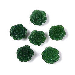 Green Dyed Natural White Jade Carved Beads, Rose Flower, Half Drilled, Green, 11~12.5x11~12.5x5~7mm, Hole: 1~1.5mm