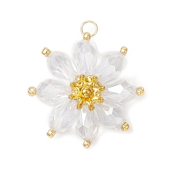 Белый Стеклянные подвески, очарование подсолнуха, с бисером, граненые, с кольцами из сплава и нержавеющей стали, белые, 304 мм, отверстие : 25x25.5x7.5 мм