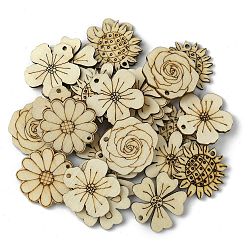 Beige 100 pcs pendentifs en bois, charmes de fleurs, beige, 31.5~32.5x31.5~32x2.5mm, Trou: 1.8~2mm, 100 pièces / kit
