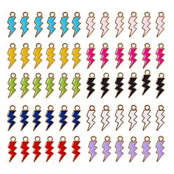 Mixed Color 60Pcs 10 Colors Light Gold Plated Alloy Enamel Pendants, Lightning, Mixed Color, 20.5x7.5x1.5mm, Hole: 2mm, 6pcs/color