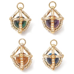 (52) Непрозрачная лаванда Подвески из натурального тигрового глаза и стеклянных бусин ручной работы круглой формы, с прыжковых колец, золотые, смешанные окрашенные и неокрашенные, разноцветные, 17.5x15x15 мм, отверстие : 2.8 мм