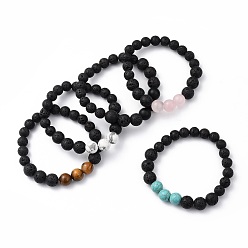 Смешанные камни Натуральный и синтетический драгоценный камень из бисера браслеты простирания, круглые, внутренний диаметр: 2 дюйм (5.2 см), бусины : 8.5 мм и 10.5 мм