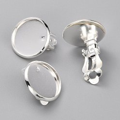 Посеребрённый Латунные серьги с клипсами, 925 серебро покрытием, 16x16x8.5 мм